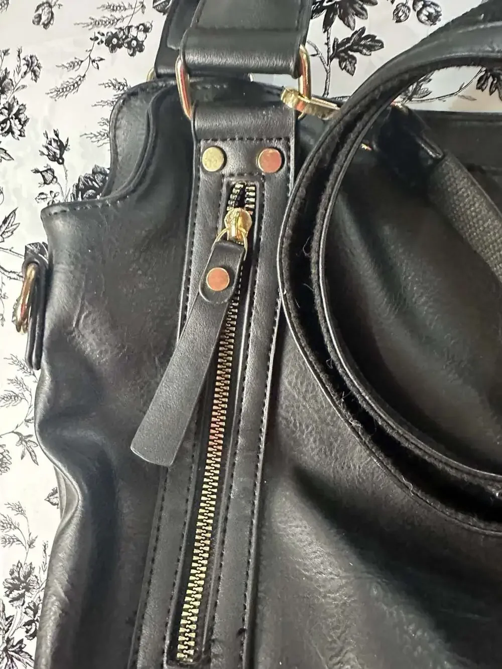 Unbranded Women's Black Faux Leather Multi-Zip Satchel Tote Handbag